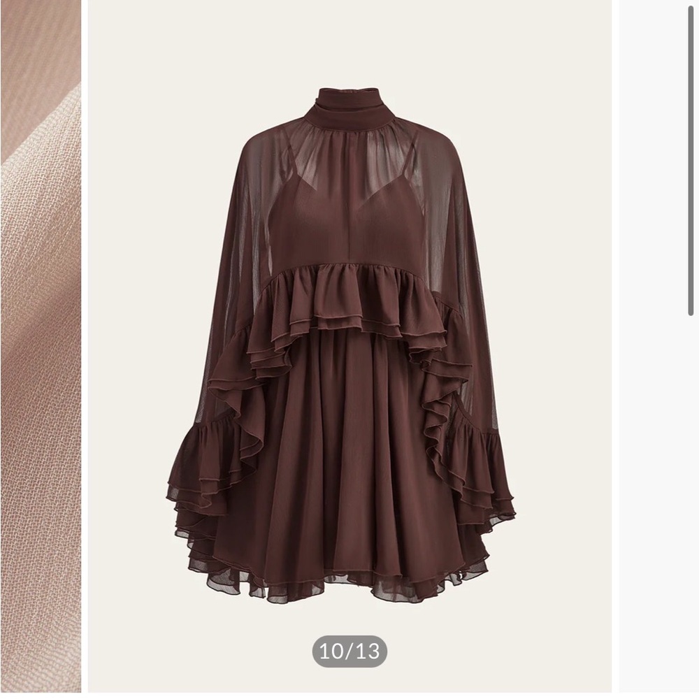 Semi-Sheer Chiffon Ruffle Dress With Outer Cape